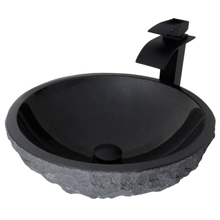 Absolute Black Granite Vessel Sink And ECLIPSE Faucet Set In Matte Black